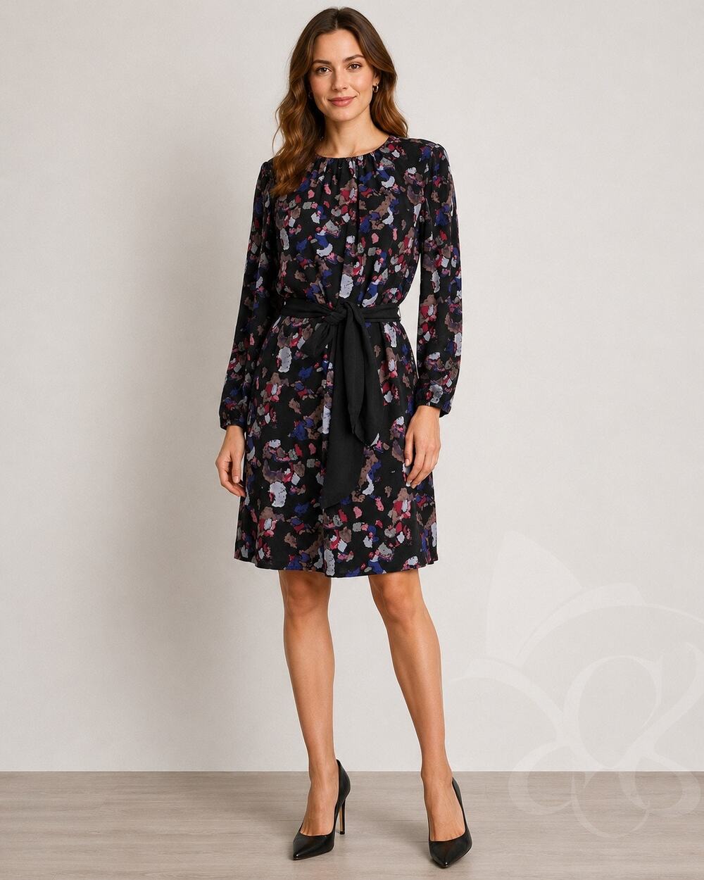 Pippa Silk Dress Size 6 Abstract Print Belted Long Sleeve Quiet Luxury Workwear